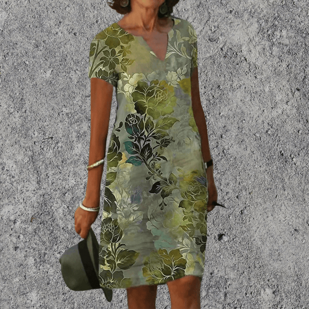 Sephira | Midi Dress with Airy Comfort and V-Neck Natural Green