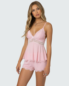 Amore | Elegant Lace-Trim Cami & Shorts Loungewear Set