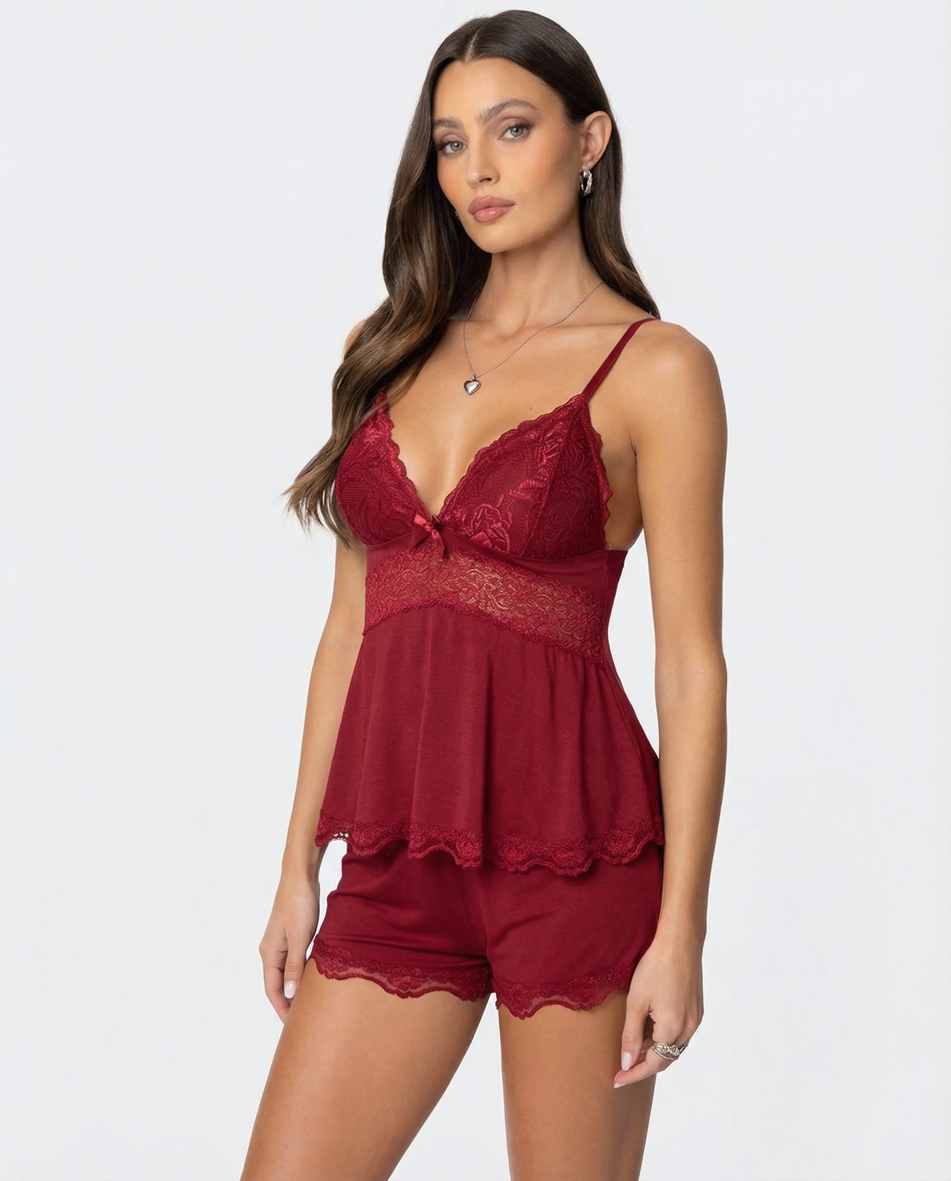Amore | Elegant Lace-Trim Cami & Shorts Loungewear Set
