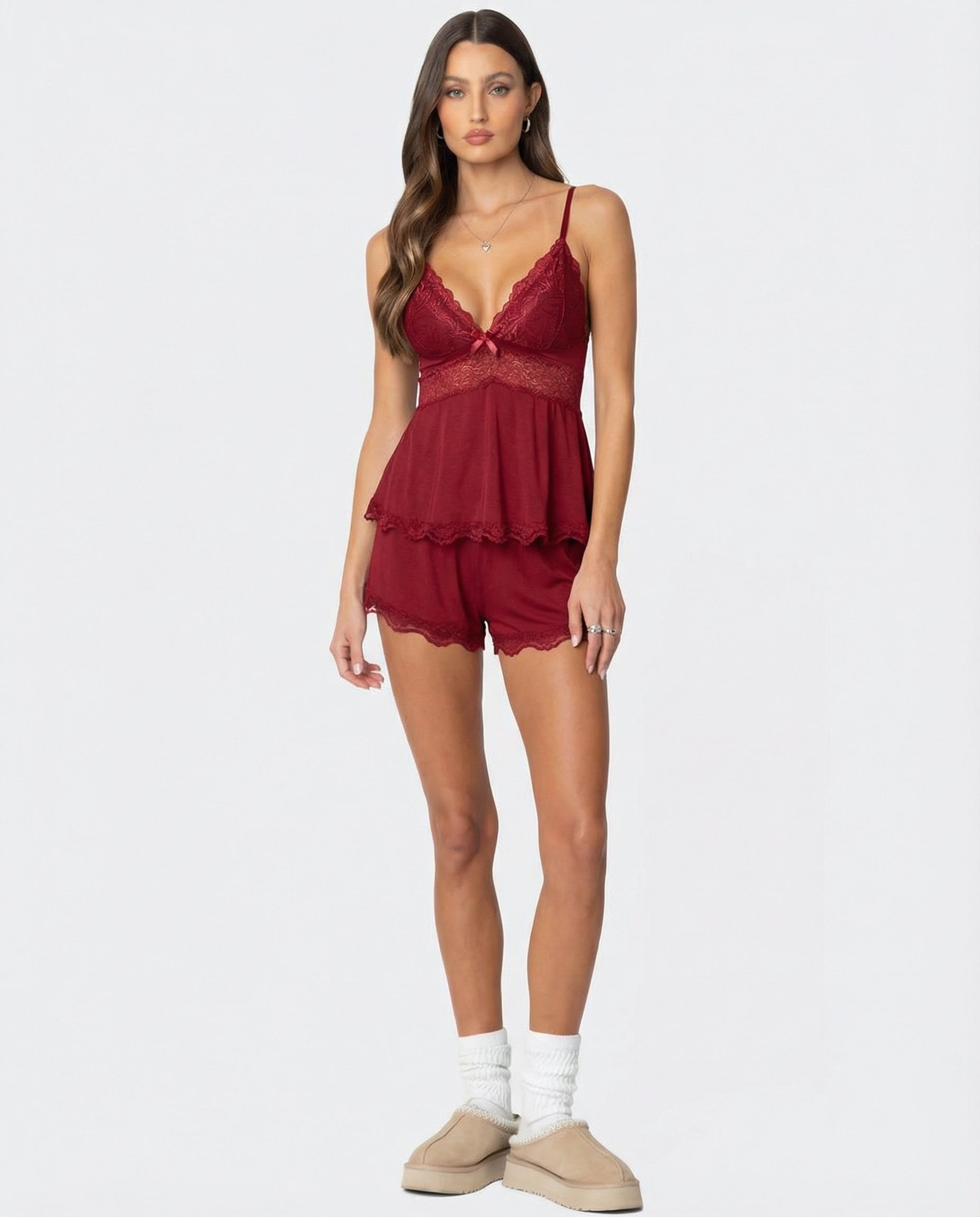 Amore | Elegant Lace-Trim Cami & Shorts Loungewear Set