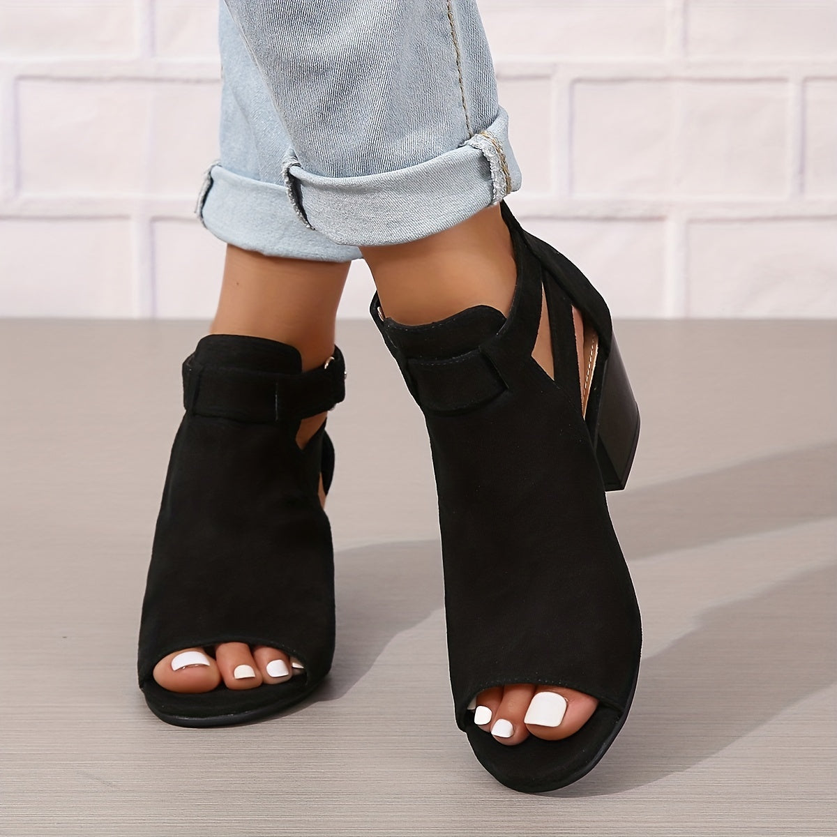 Modern Peep-Toe Block Heel Booties – Urban Summer Chic 0
