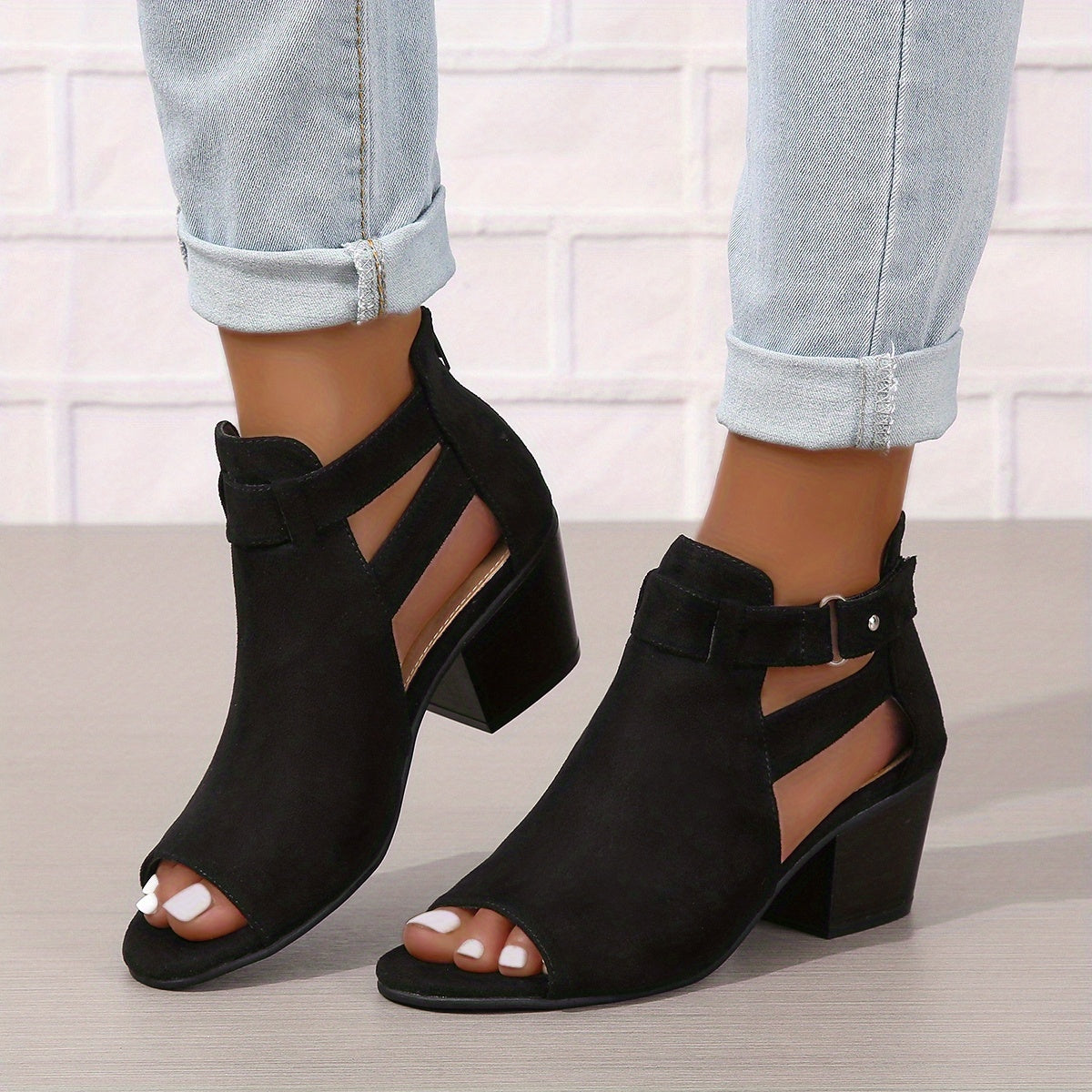 Modern Peep-Toe Block Heel Booties – Urban Summer Chic 1