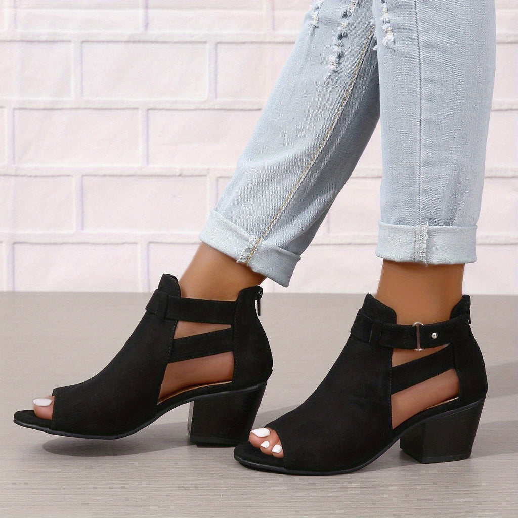 Modern Peep-Toe Block Heel Booties – Urban Summer Chic 3