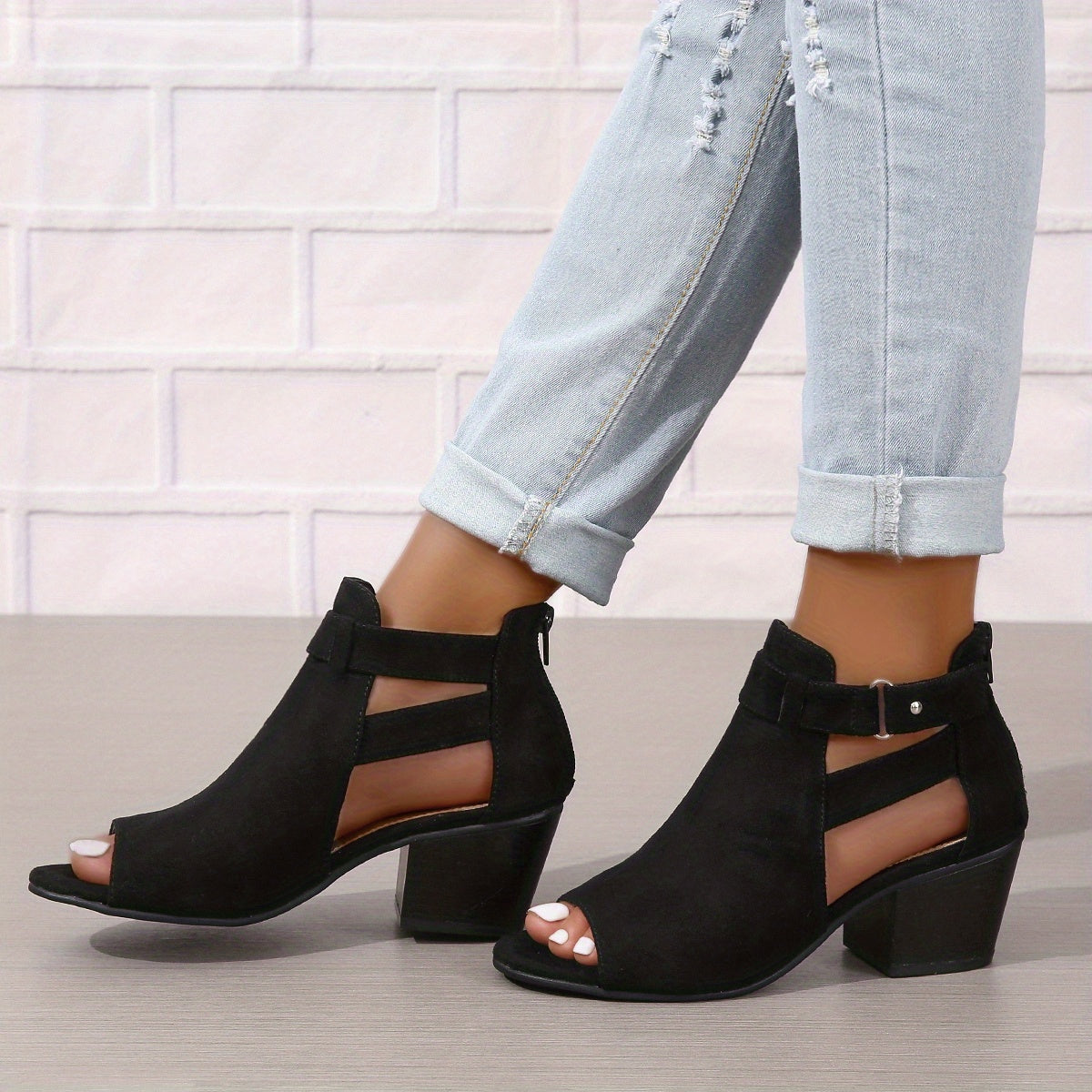 Modern Peep-Toe Block Heel Booties – Urban Summer Chic 3