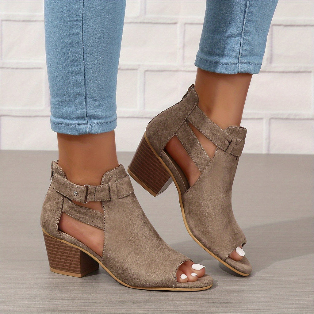 Modern Peep-Toe Block Heel Booties – Urban Summer Chic 7