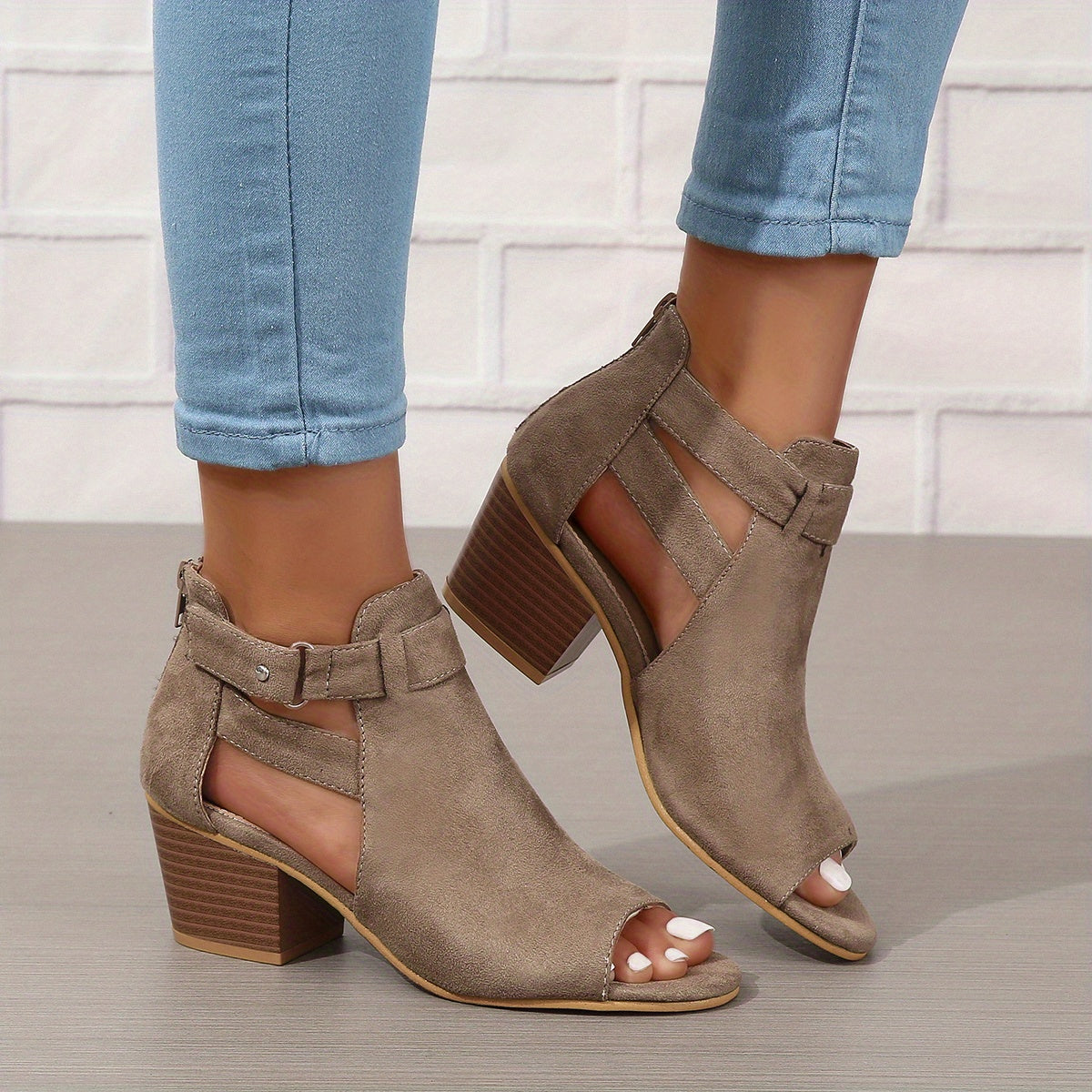 Modern Peep-Toe Block Heel Booties – Urban Summer Chic 7