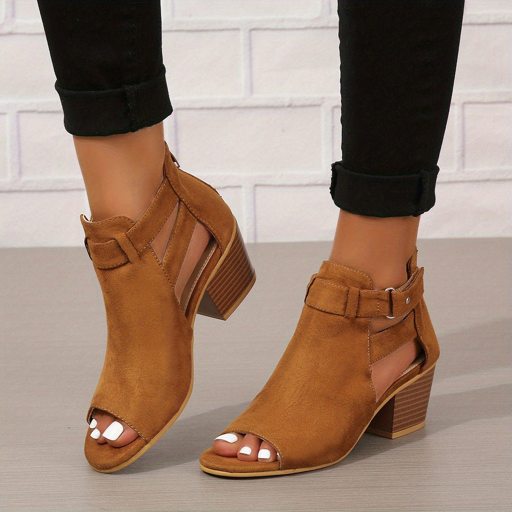 Modern Peep-Toe Block Heel Booties – Urban Summer Chic 8