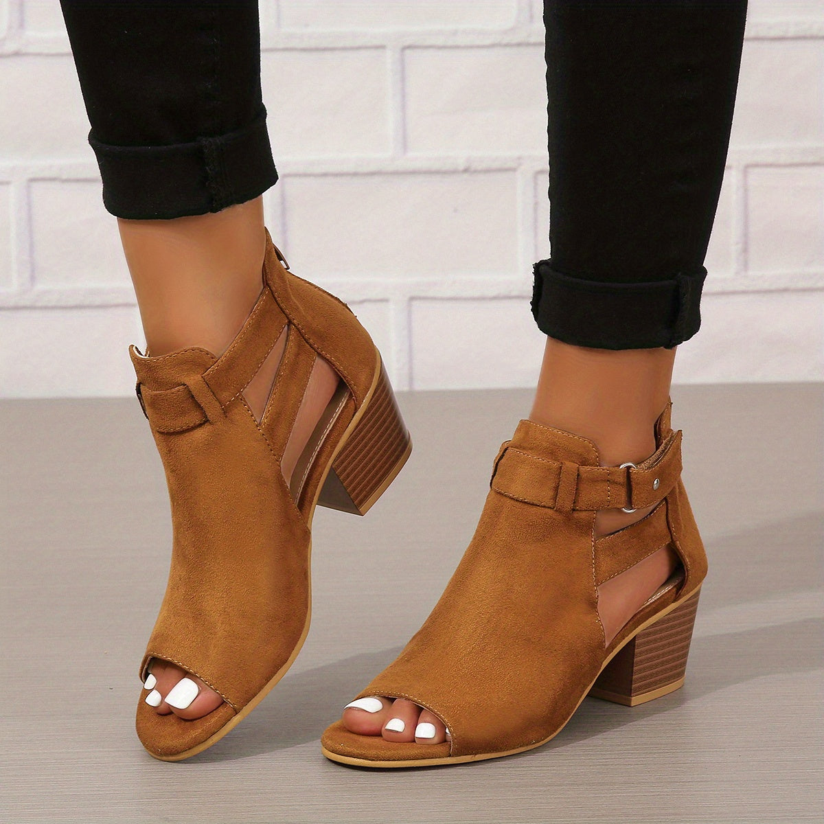 Modern Peep-Toe Block Heel Booties – Urban Summer Chic 8