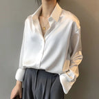 Sahara | Women’s Long-Sleeved Blouse – Timeless Button Placket & Architectural Tailored Collar white