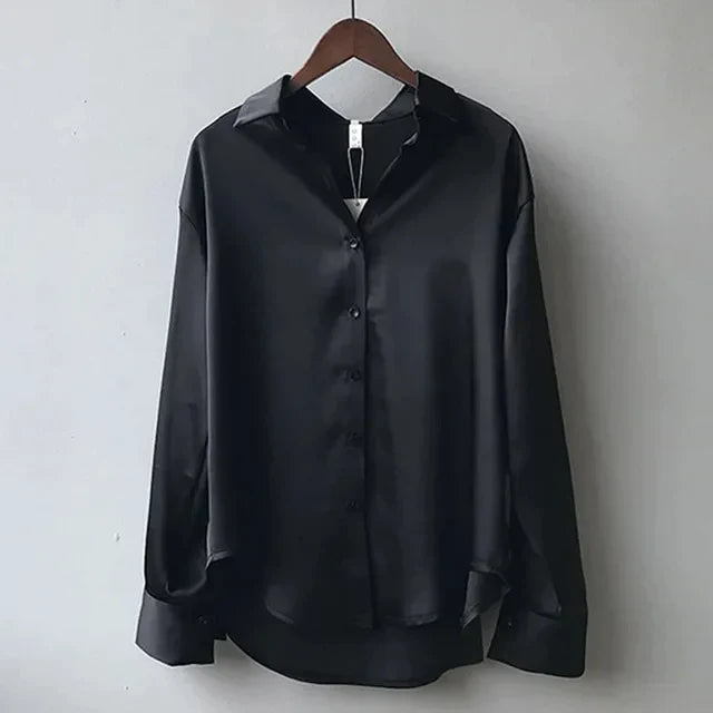 Sahara | Women’s Long-Sleeved Blouse – Timeless Button Placket & Architectural Tailored Collar black