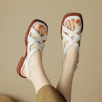 Monika | Women's Leather Sandals – Luxury Designer Gladiator Straps & Slimming Minimalist Summer Slides Beige