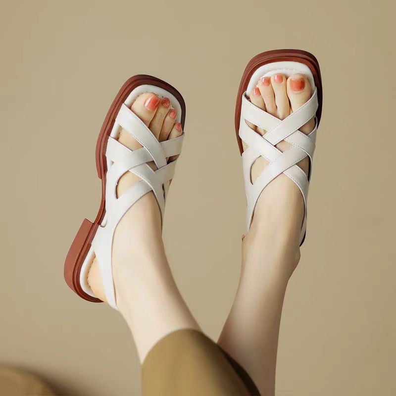 Monika | Women's Leather Sandals – Luxury Designer Gladiator Straps & Slimming Minimalist Summer Slides Beige