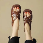 Monika | Women's Leather Sandals – Luxury Designer Gladiator Straps & Slimming Minimalist Summer Slides Brown
