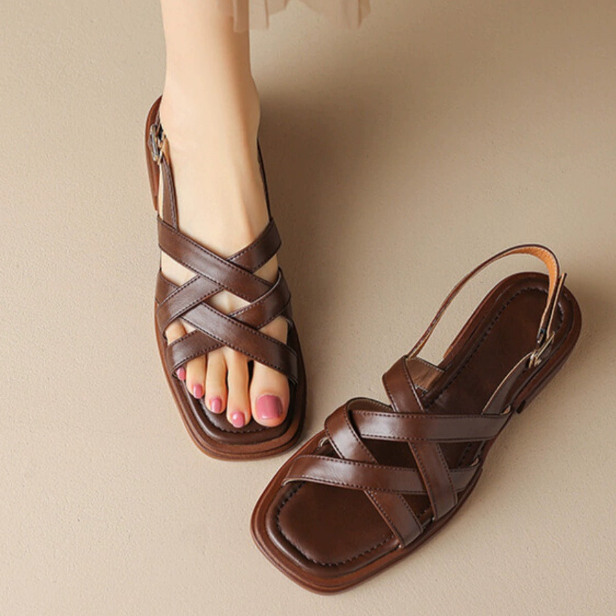 Monika | Women's Leather Sandals – Luxury Designer Gladiator Straps & Slimming Minimalist Summer Slides