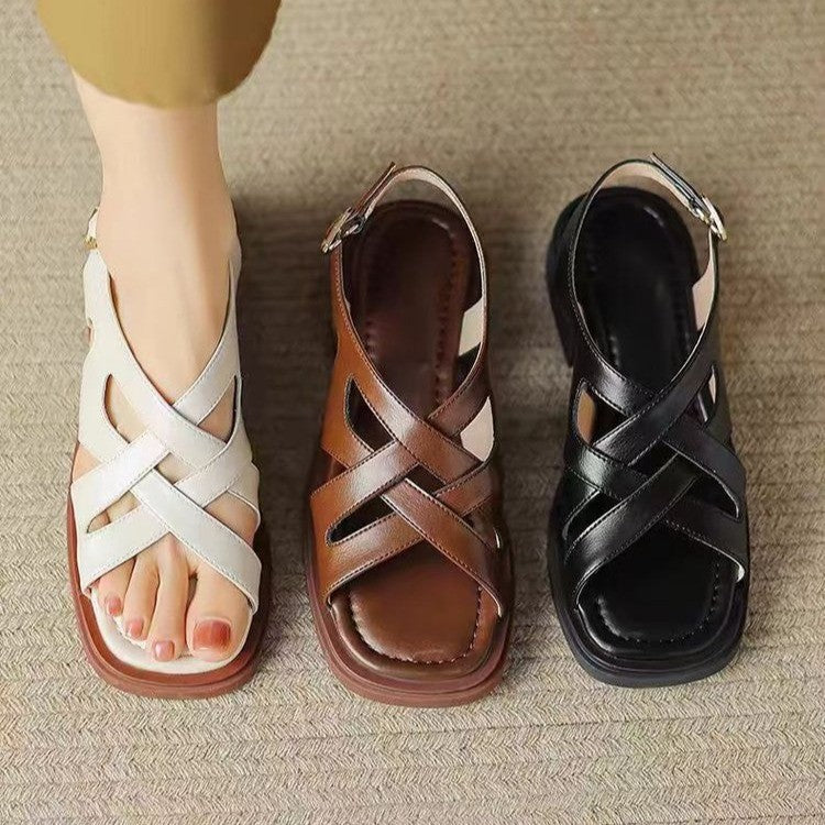 Monika | Women's Leather Sandals – Luxury Designer Gladiator Straps & Slimming Minimalist Summer Slides