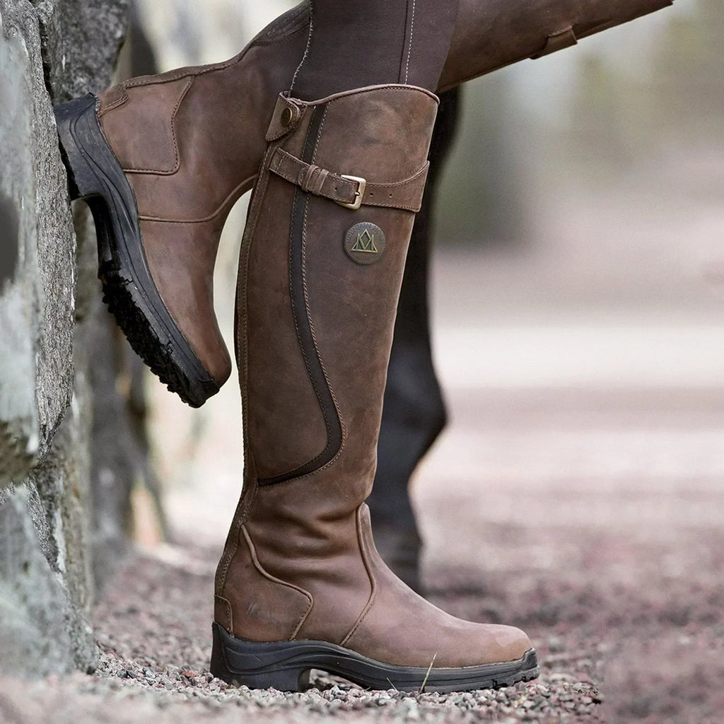 Roque | Knee-High Boots for Women | Buckle Strap Lug Sole Dark Brown