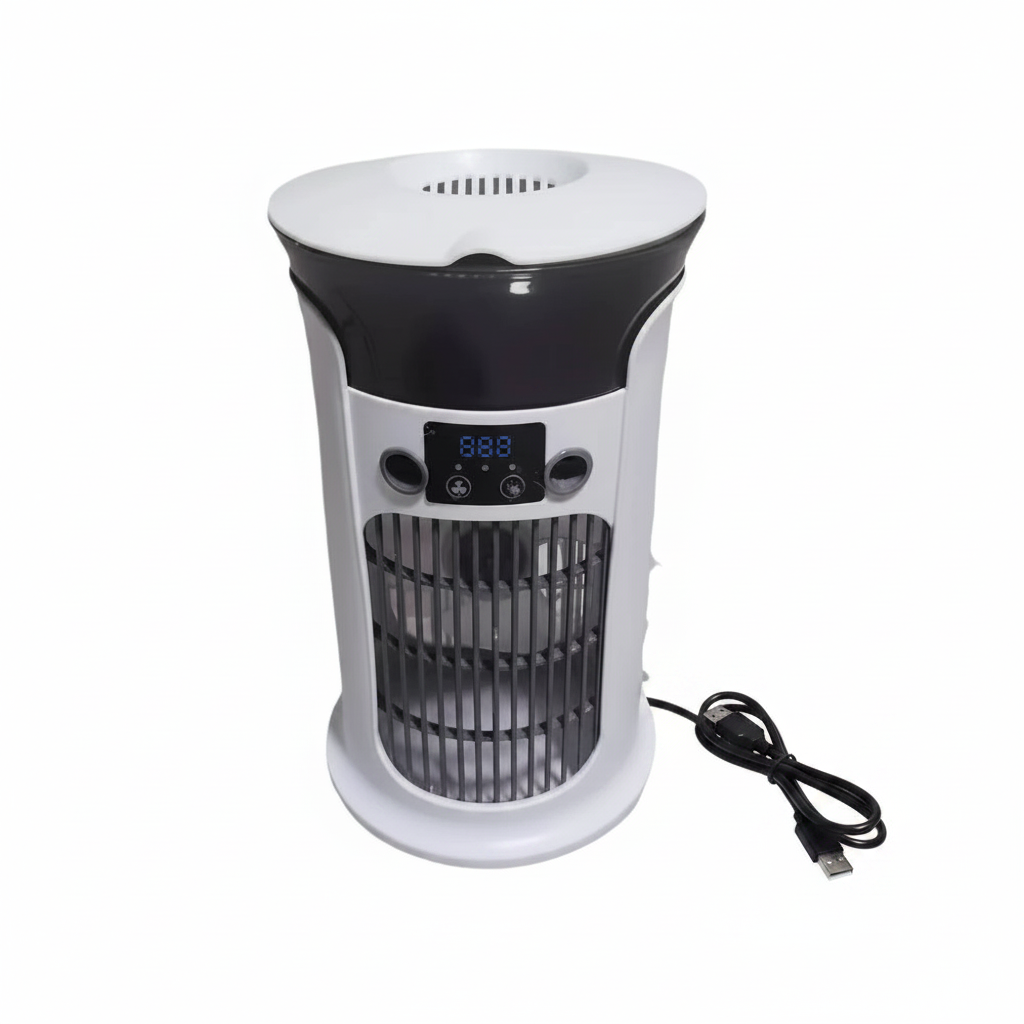 Mini Portable Air Conditioner | Quiet USB Desktop Cooling Fan & Humidifier with Night Light for Bedroom & Camping