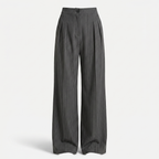 Pinstripe Business Trousers with Pleated Waist, Wide Leg for Women Black