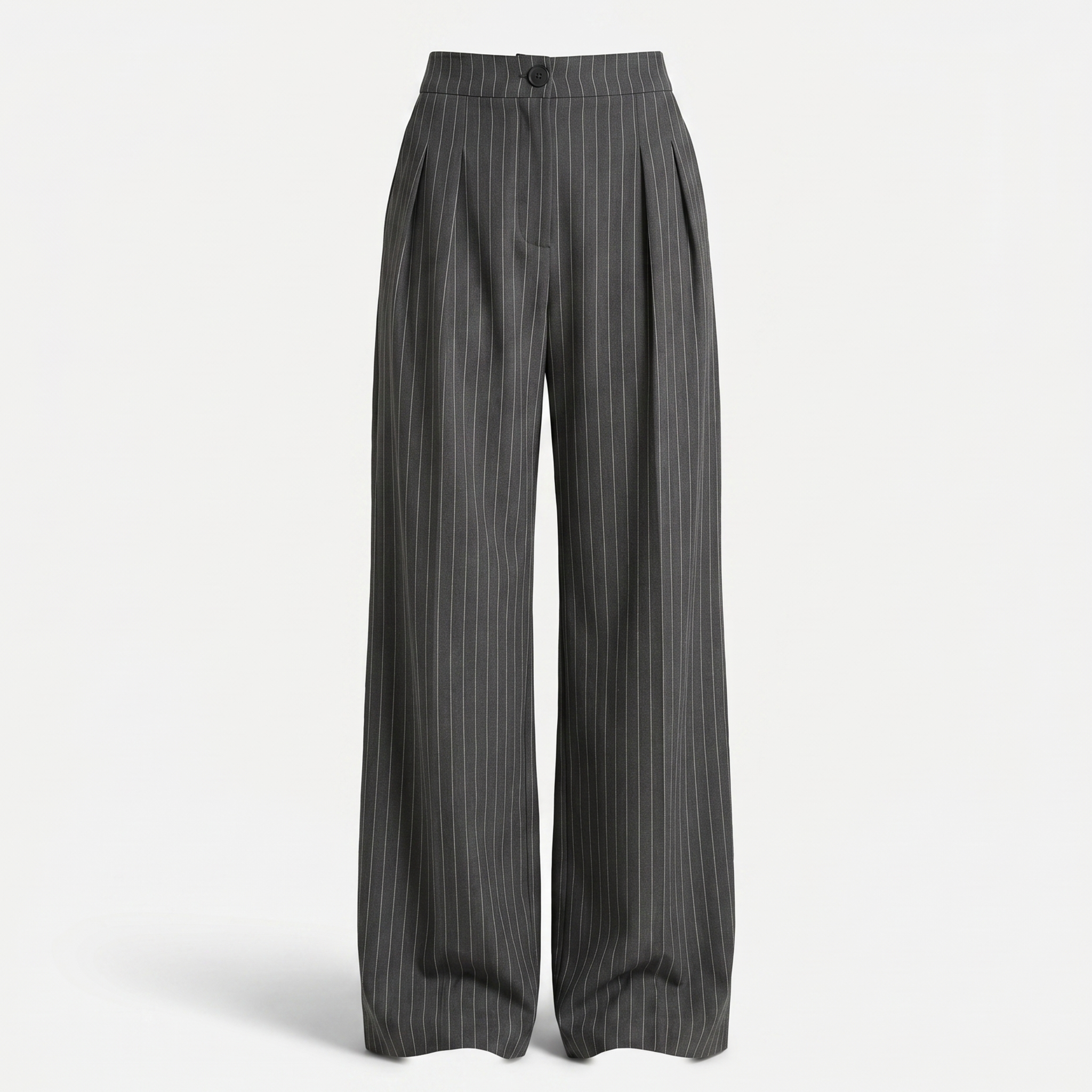 Pinstripe Business Trousers with Pleated Waist, Wide Leg for Women Black