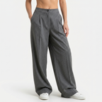 Pinstripe Business Trousers with Pleated Waist, Wide Leg for Women
