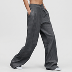 Pinstripe Business Trousers with Pleated Waist, Wide Leg for Women