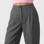 Pinstripe Business Trousers with Pleated Waist, Wide Leg for Women