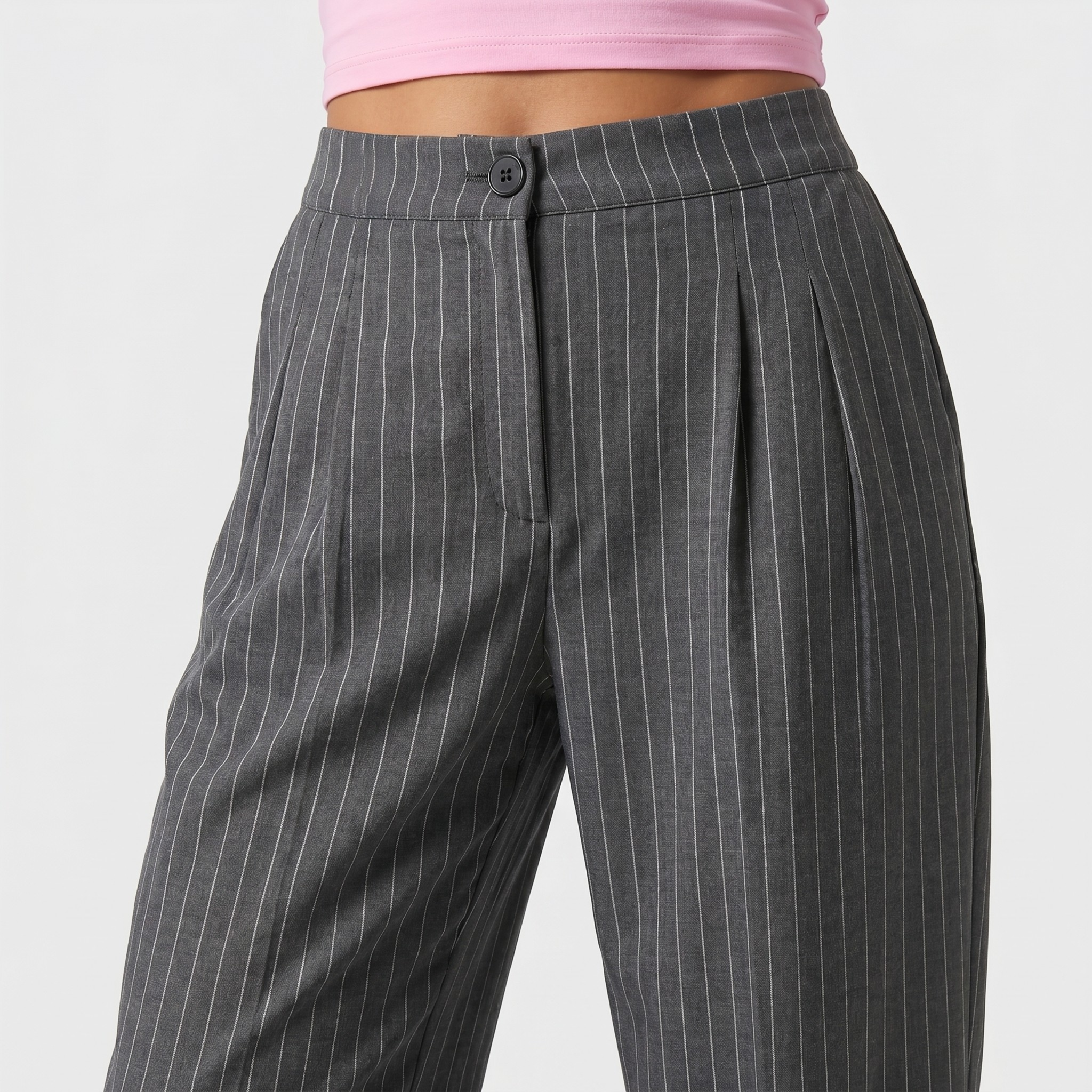 Pinstripe Business Trousers with Pleated Waist, Wide Leg for Women