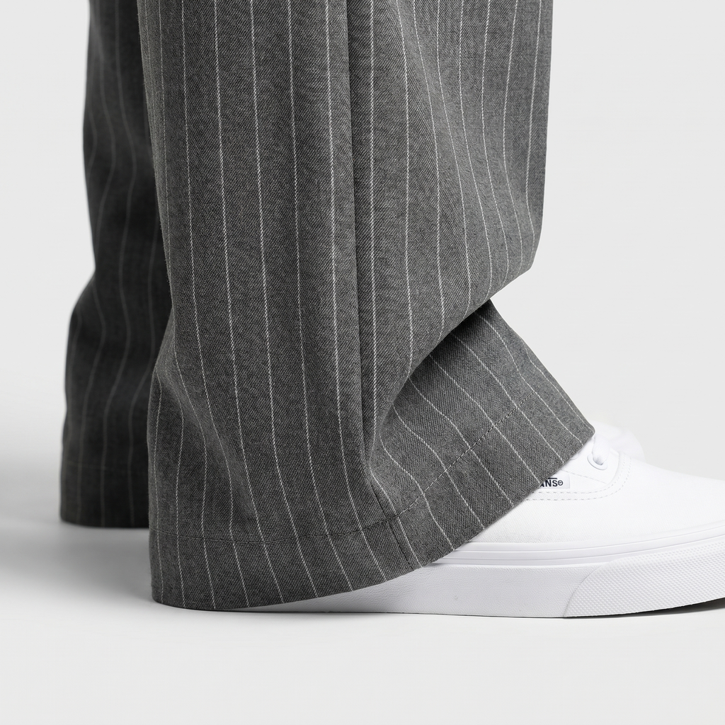 Pinstripe Business Trousers with Pleated Waist, Wide Leg for Women