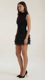 Women's High Neck Tulle Mini Dress Nadia Sleeveless Party Cocktail