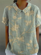Flora | Women’s Floral Shirt – Botanical Architectural Precision & Refined Silk-Touch Grace Green-yellow