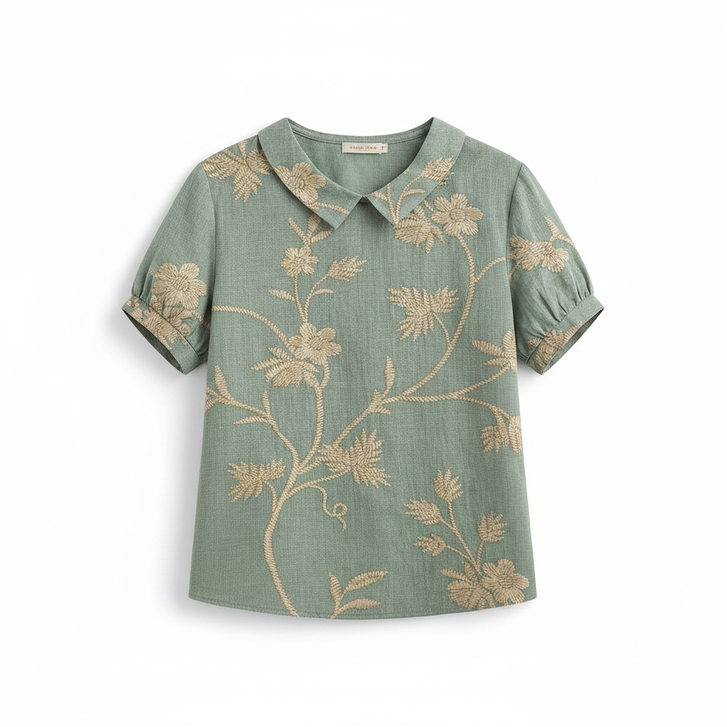 Flora | Women’s Floral Shirt – Botanical Architectural Precision & Refined Silk-Touch Grace