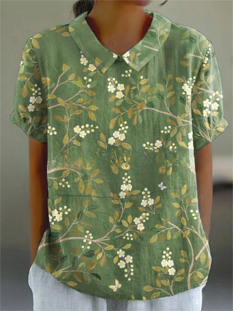 Flora | Women’s Floral Shirt – Botanical Architectural Precision & Refined Silk-Touch Grace Green