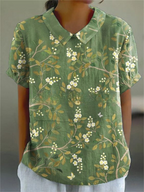 Flora | Women’s Floral Shirt – Botanical Architectural Precision & Refined Silk-Touch Grace Green