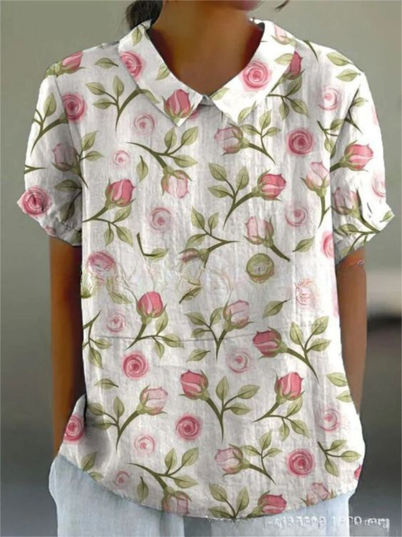 Flora | Women’s Floral Shirt – Botanical Architectural Precision & Refined Silk-Touch Grace Light pink with floral print