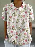 Flora | Women’s Floral Shirt – Botanical Architectural Precision & Refined Silk-Touch Grace Light pink with floral print