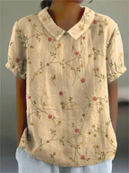 Flora | Women’s Floral Shirt – Botanical Architectural Precision & Refined Silk-Touch Grace Apricot