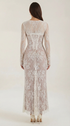 Women's Lace Maxi Dress V-Neck Sleeveless Floral Lace