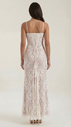 Women's Lace Maxi Dress V-Neck Sleeveless Floral Lace