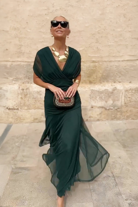Dôre | Lightweight Long Sleeve Maxi Party Dress Bottle Green