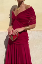 Dôre | Lightweight Long Sleeve Maxi Party Dress Passionate Red