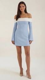 Women's Off-Shoulder Mini Dress Odessa Sleek Party Cocktail Style Baby blue