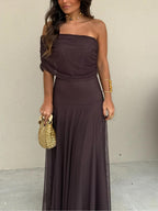 Triton | Women’s Off-Shoulder Chiffon Maxi Dress – Chic Flowing Tier & Refined Ethereal Silhouette
