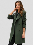 Zahara | Women's Elegant Coat - Classic Wool Blend Longline Overcoat & Tailored Trench Army Green