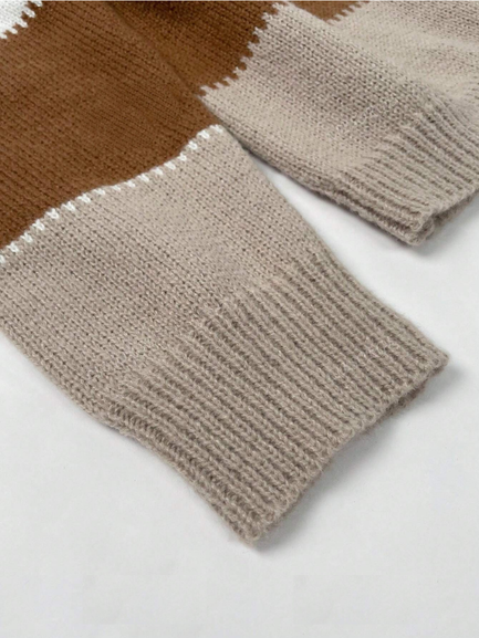 Chāme | Women's Color Block Sweater - Casual Multi-Panel Knit Pullover & Striped Jumper