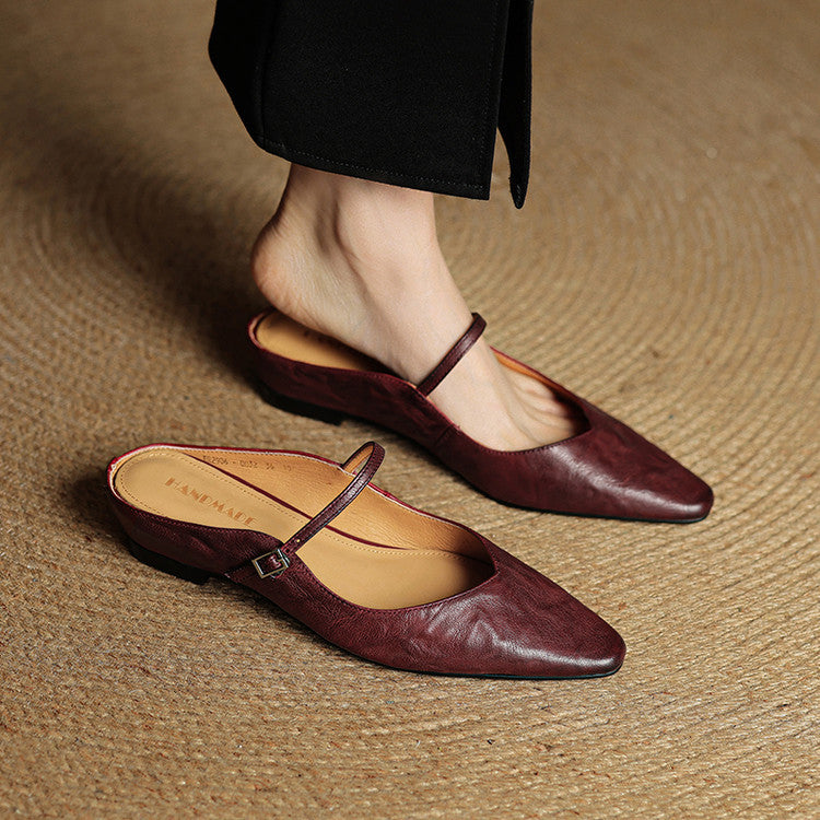 Triton | Women’s Genuine Leather Mules – Chic Slip-On Loafers & Refined Artisan Cushion Maroon