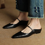 Triton | Women’s Genuine Leather Mules – Chic Slip-On Loafers & Refined Artisan Cushion Black