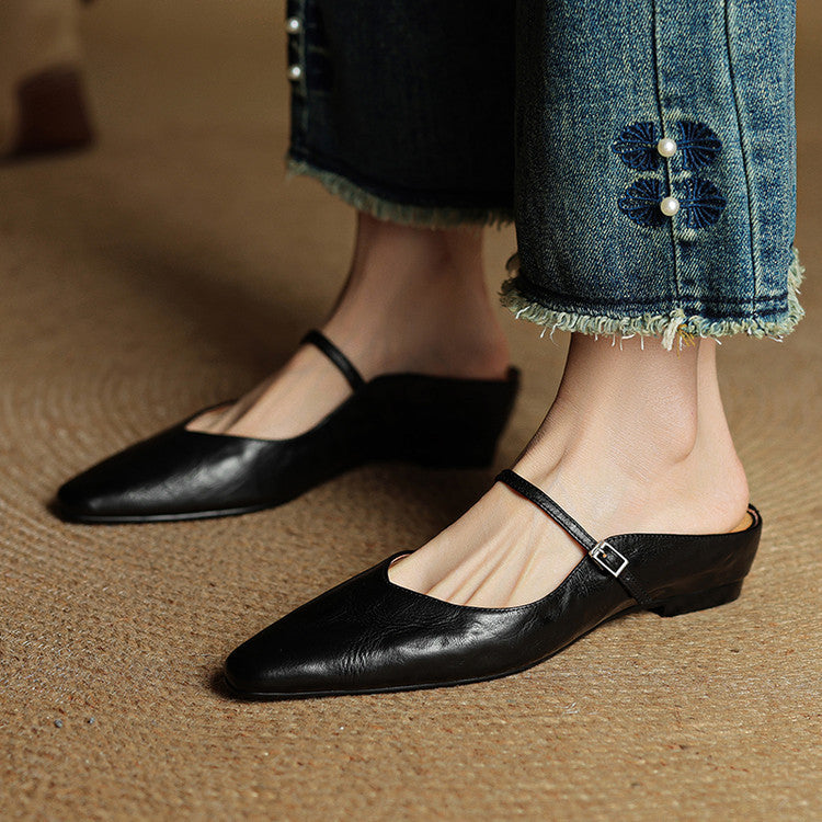 Triton | Women’s Genuine Leather Mules – Chic Slip-On Loafers & Refined Artisan Cushion Black