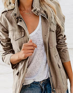 Windbreaker for Women – Oversized Korean Style with Many Pockets Khaki