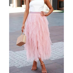 Pamelo | Modern High Waisted Skirt with Ruffles for Women - Stylish pink