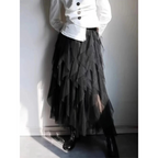 Pamelo | Modern High Waisted Skirt with Ruffles for Women - Stylish black